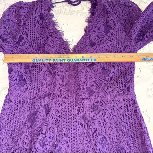 Suzanne Betro Lace Long Sleeve Purple V Neck Boho Evening Party Cocktail Dress M - Picture 7 of 16